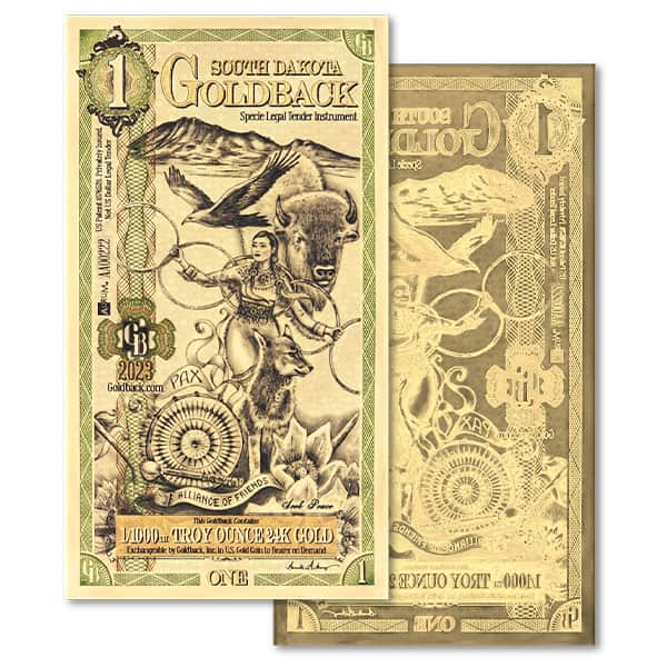 1 Goldback Mixed Bundle - 1/1000th Troy Oz .9999 Gold-Backed Bills, One Per State (5 Total)
