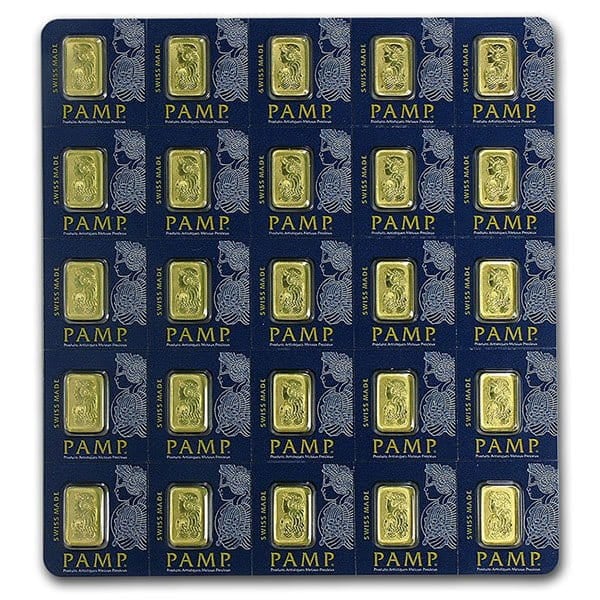 PAMP Multigram+25 Gold Bars - Qty 25 1g Bars