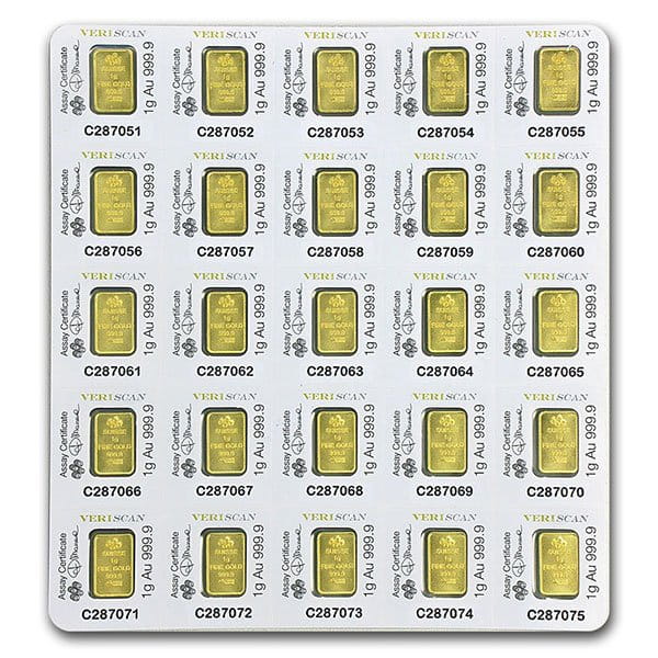 PAMP Multigram+25 Gold Bars - Qty 25 1g Bars thumbnail