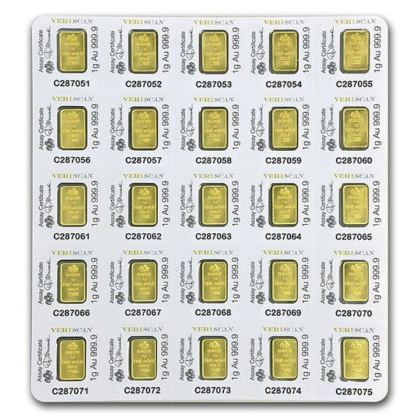 PAMP Multigram+25 Gold Bars - Qty 25 1g Bars