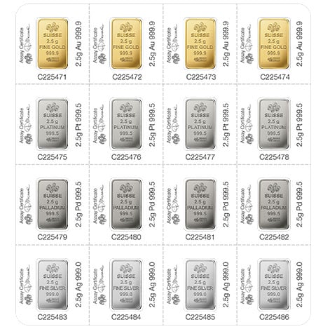 Multigram Portfolio - Qty 16 2.5 Gram Bars, 4 Ea in Gold, Silver, Platinum & Palladium thumbnail