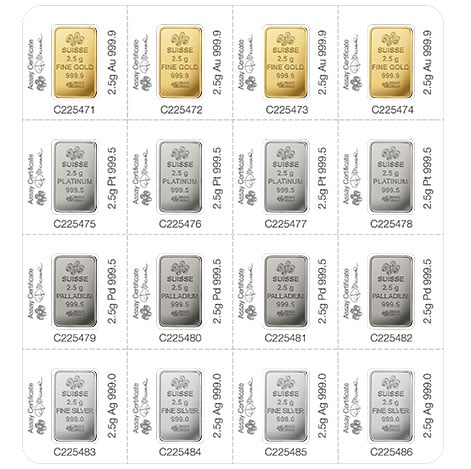 Multigram Portfolio - Qty 16 2.5 Gram Bars, 4 Ea in Gold, Silver, Platinum & Palladium