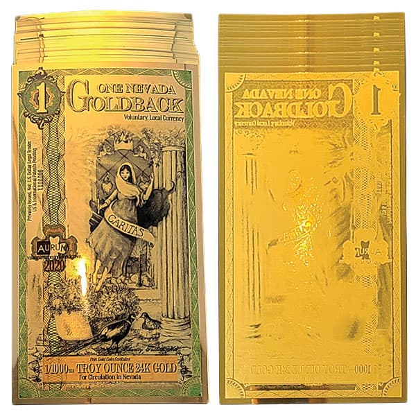 1 Nevada Goldback - Caritas, 1/1000th Troy Oz 24k Gold-Backed Bill