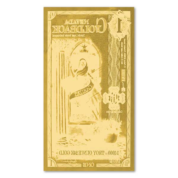 1 Nevada Goldback - Caritas, 1/1000th Troy Oz 24k Gold-Backed Bill