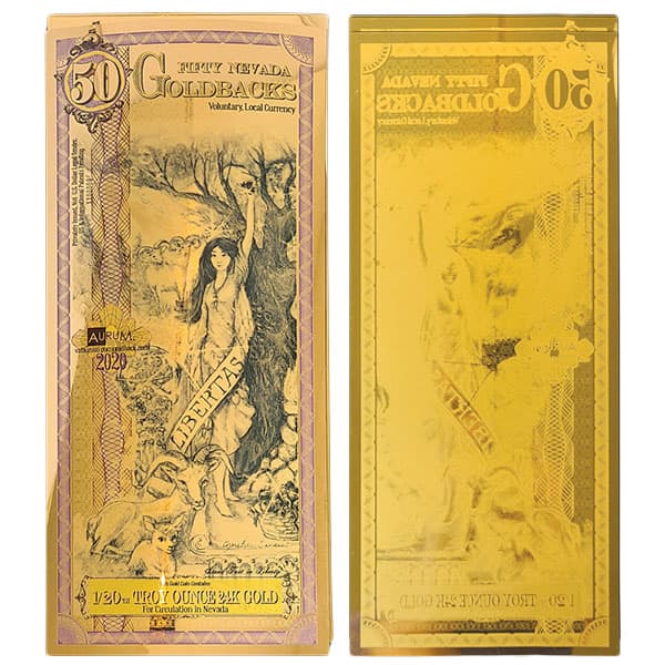 50 Nevada Goldback - Libertas, 1/20th Troy Oz 24k Gold-Backed Bill