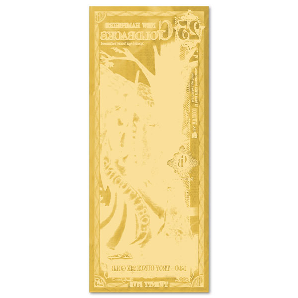 25 New Hampshire Goldback - Fortitudine, 1/40th Troy Oz .9999 Gold-Backed Bill thumbnail