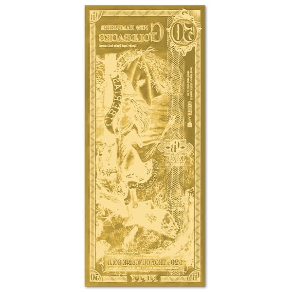 50 New Hampshire Goldback - Libertas, 1/20th Troy Oz 24K Gold-Backed Bill