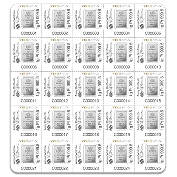 Multigram+25 Platinum - Qty 25 1 Gram Platinum Bars