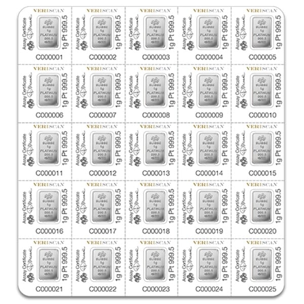 Multigram+25 Platinum - Qty 25 1 Gram Platinum Bars