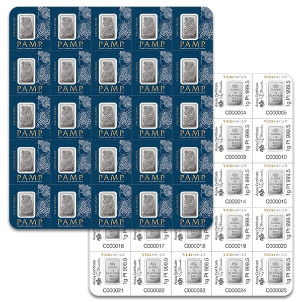 Multigram+25 Platinum - Qty 25 1 Gram Platinum Bars