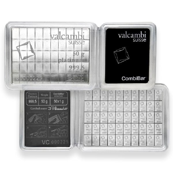 Platinum Valcambi CombiBar - 50 x 1 Gram .9995 (1.608 troy Oz)