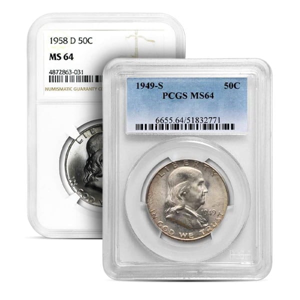 MS64 Graded Pre-1965 FRANKLIN HALF DOLLAR - 90% Silver (PCGS / NGC)