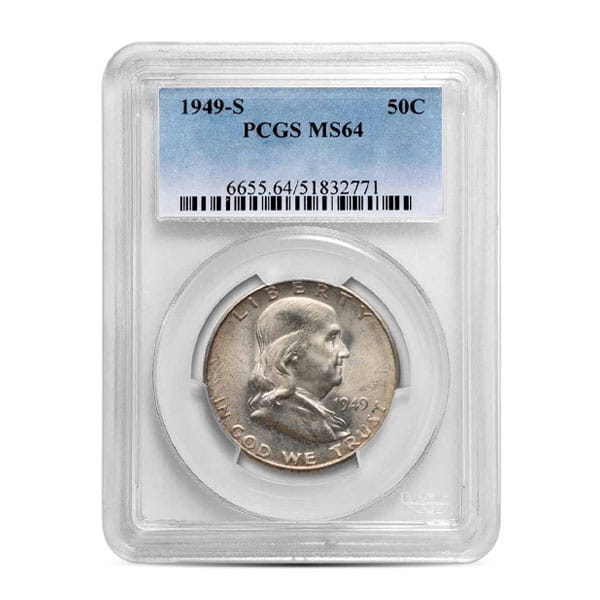 MS64 Graded Pre-1965 FRANKLIN HALF DOLLAR - 90% Silver (PCGS / NGC)