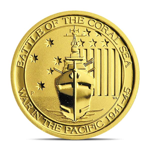 1/4 Oz Gold Australian Battle of the Coral Sea Coin, .9999 Pure (Dates Our Choice)