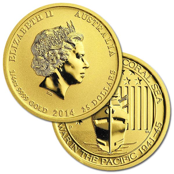 1/4 Oz Gold Australian Battle of the Coral Sea Coin, .9999 Pure (Dates Our Choice)
