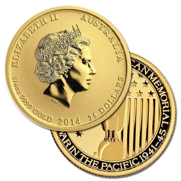 1/4 Oz Gold Australian War in the Pacific Coin, .9999 Pure (Dates Our Choice)