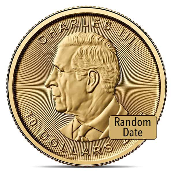 1/4 Oz Gold Canadian Maple Leaf, King Charles III - .9999 Pure (Random Date)