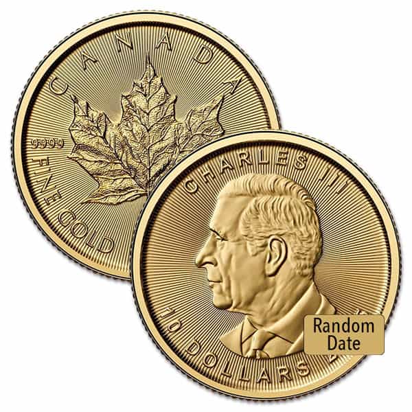 1/4 Oz Gold Canadian Maple Leaf, King Charles III - .9999 Pure (Random Date)