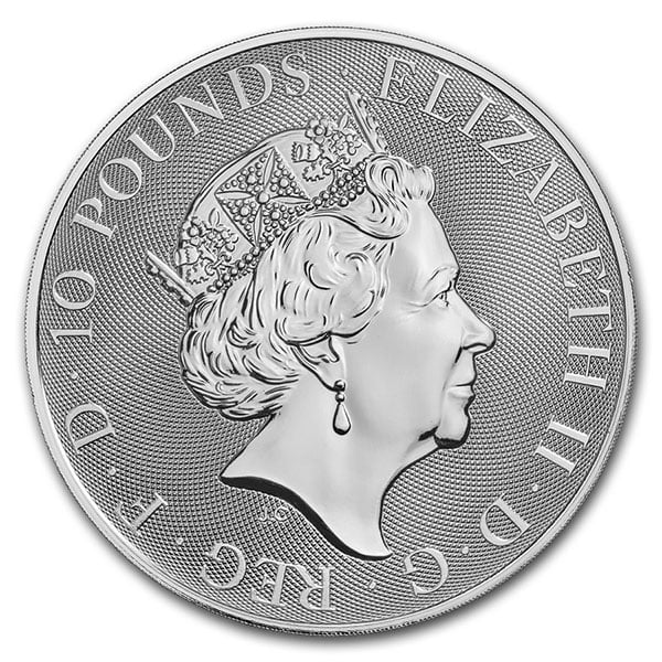 British Royal Mint Queen's Beast; Dragon - 10 Oz Silver Coin .9999 Pure