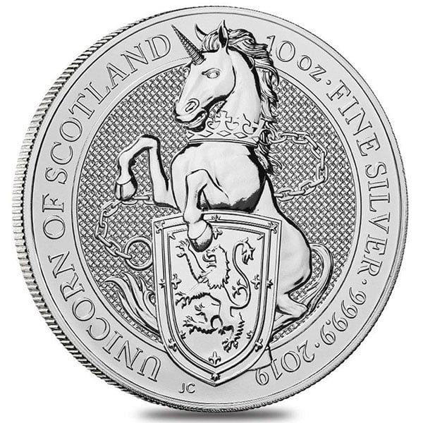 2019 British Royal Mint Queen's Beast; Unicorn - 10 Oz Silver Coin .9999 Pure