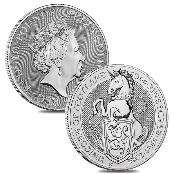 2019 British Royal Mint Queen's Beast; Unicorn - 10 Oz Silver Coin .9999 Pure
