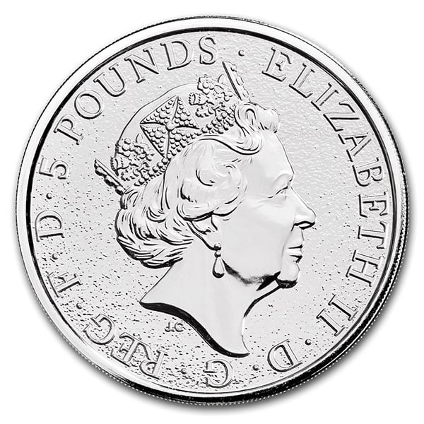 British Royal Mint Queen's Beast; Dragon - 2 Oz Silver Coin .9999 Pure thumbnail