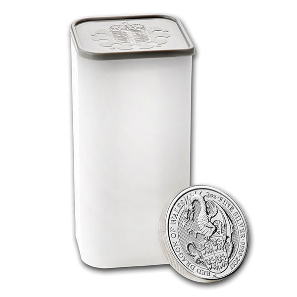British Royal Mint Queen's Beast; Dragon - 2 Oz Silver Coin .9999 Pure thumbnail