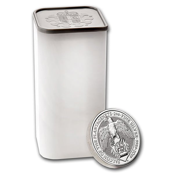 2019 British Royal Mint Queen's Beast; Falcon - 2 Oz Silver Coin .9999 Pure