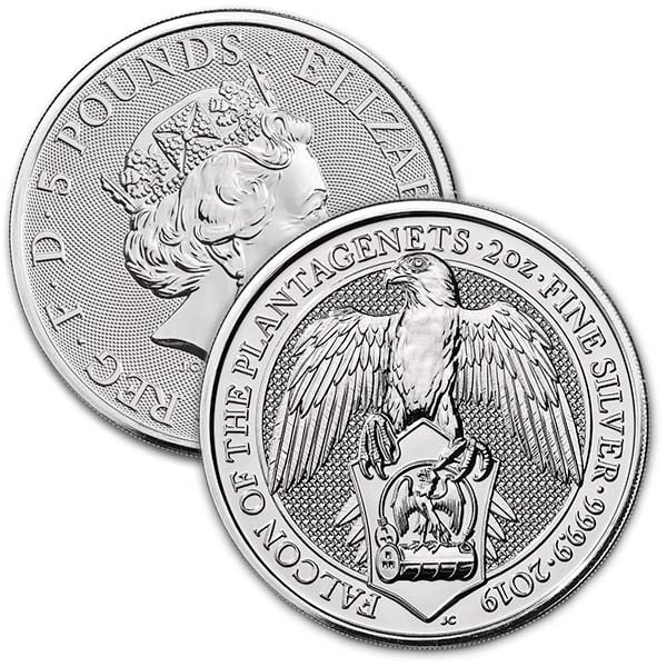 British Royal Mint Queen's Beast; Falcon - 2 Oz Silver Coin .9999 Pure thumbnail