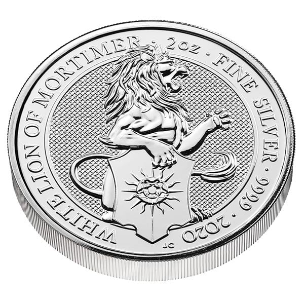 British Royal Mint Queen's Beast; White Lion - 2 Oz Silver Coin .9999 Pure thumbnail