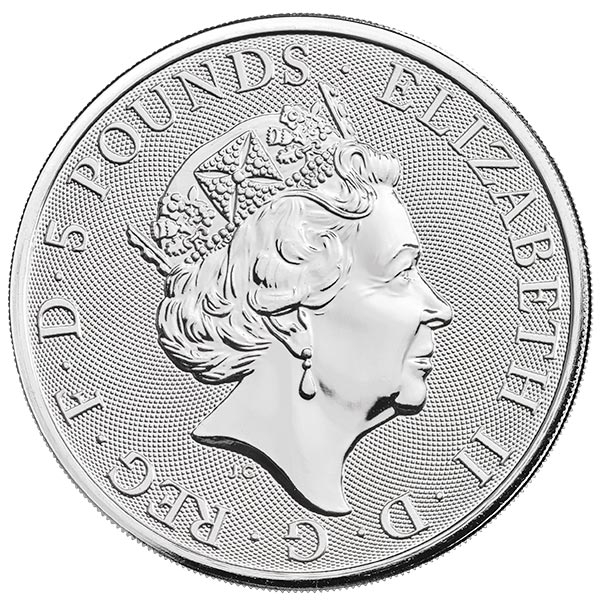 British Royal Mint Queen's Beast; White Lion - 2 Oz Silver Coin .9999 Pure