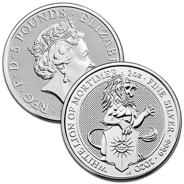 British Royal Mint Queen's Beast; White Lion - 2 Oz Silver Coin .9999 Pure thumbnail