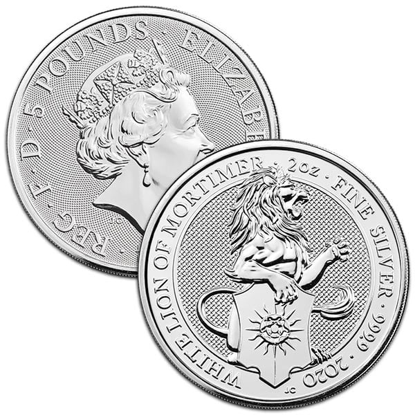 British Royal Mint Queen's Beast; White Lion - 2 Oz Silver Coin .9999 Pure