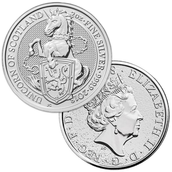 British Royal Mint Queen's Beast; Unicorn - 2 Oz Silver Coin .9999 Pure