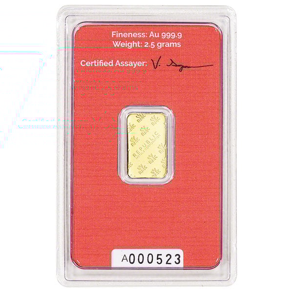 2.5 Gram Gold Bar, .9999 Pure (Brand our Choice)