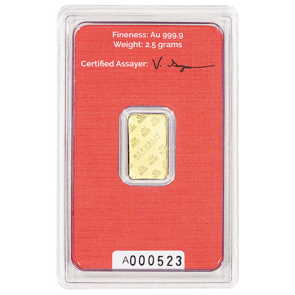 2.5 Gram Gold Bar, .9999 Pure (Brand our Choice)