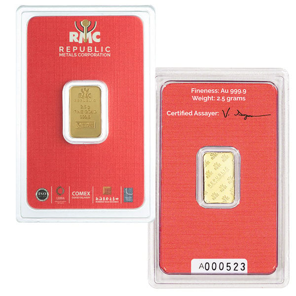 2.5 Gram Gold Bar, .9999 Pure (Brand our Choice)