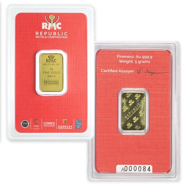 5 Gram Gold Bar, .9999 Pure (Brand our Choice)