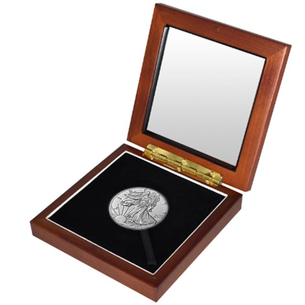 Silver American Eagle (Current Year) in Wooden Display Box - 1 Oz .999 Pure