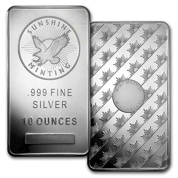 10 Oz Sunshine Mint Silver Bar, .999 Pure