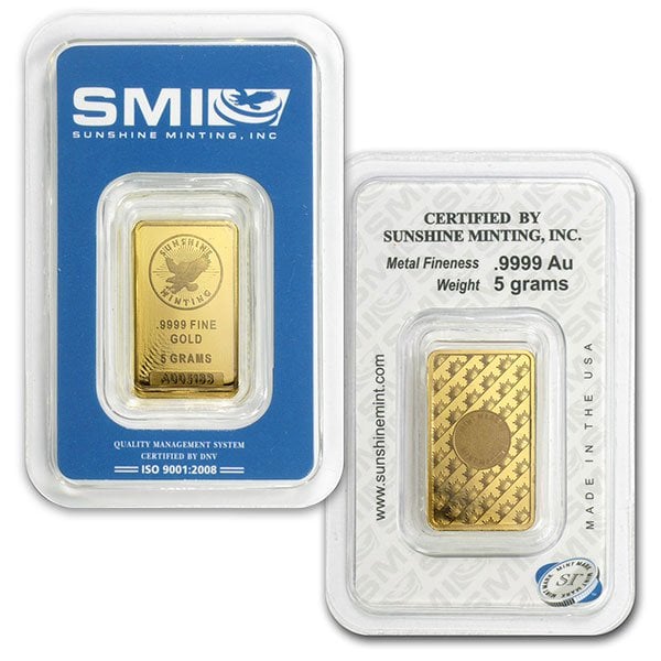 5 Gram Gold Bar, .9999 Pure (Brand our Choice)