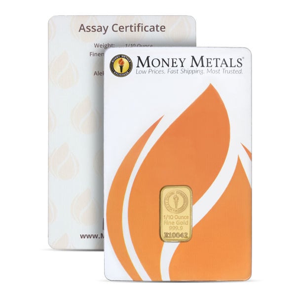 MMX 1/10 Oz Gold Bar - .9999 Pure in Assay Package