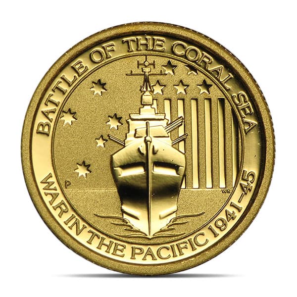 1/10 Oz Gold Australian Battle of the Coral Sea Coin, .9999 Pure (Dates Our Choice)