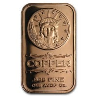 Copper BAR - Liberty Head, 1 AVDP Oz, .999 Pure Copper