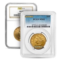 MS61 Graded $10 Liberty U.S. Gold Coin (PCGS / NGC) - Random Dates