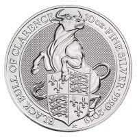 British Royal Mint Queen's Beast; Black Bull - 10 Oz Silver Coin .9999 Pure