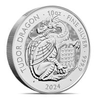 2024 10 Oz British Royal Mint Tudor Beasts; Tudor Dragon - .9999 Pure Silver Coin