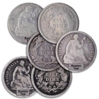 1837 - 1873 Silver Half Dime, Seated Liberty (Good to Very Good)