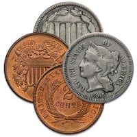 Civil War US Coins (2pc) - 1864 2 Cent and 1865 3 Cent (Good to Very Good)