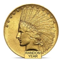 $10 Indian Head U.S. Gold (1907-1933), Almost Uncirculated (AU), 0.4838 Troy Ounce Gold Content